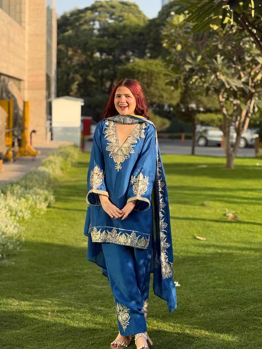 Kashmiri Tilla Opada Silk Suit set